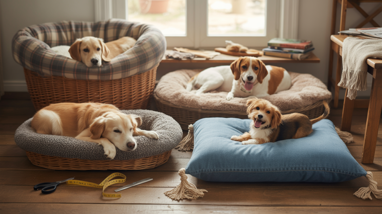 Photo dogs lying in their beds