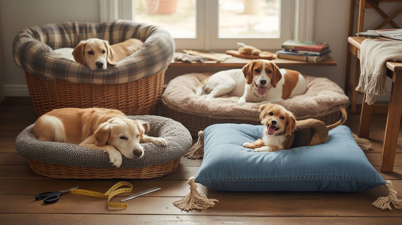 Photo dogs lying in their beds