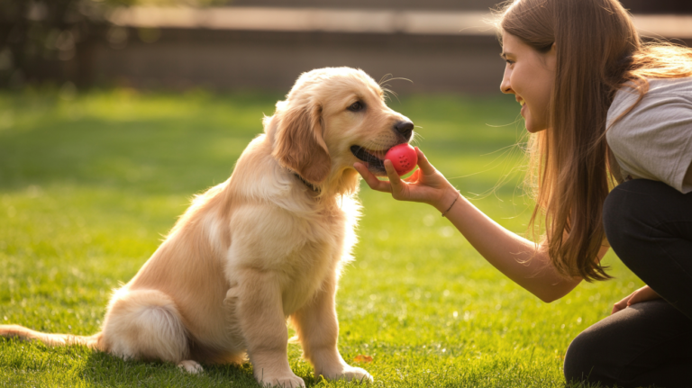 A woman training a dog